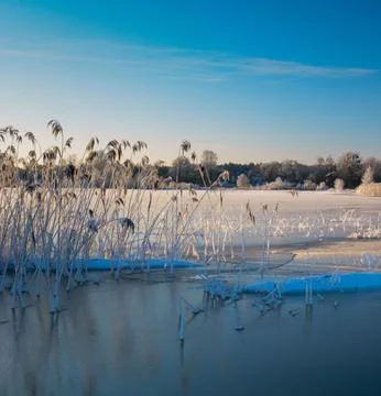 Nature Landscape in Extremely Cold Winter Weather Stock Photos