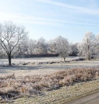 Nature Landscape in Extremely Cold Winter Weather Stock Photos