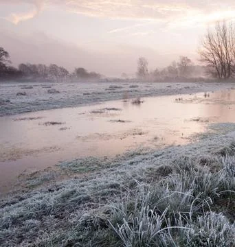 Nature Landscape in Extremely Cold Winter Weather Stock Photos