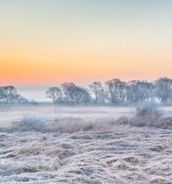 Nature Landscape in Extremely Cold Winter Weather Stock Photos