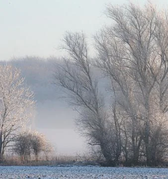 Nature Landscape in Extremely Cold Winter Weather Stock Photos