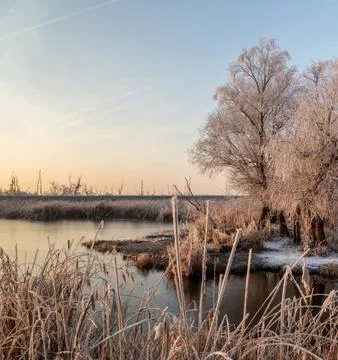Nature Landscape in Extremely Cold Winter Weather Stock Photos