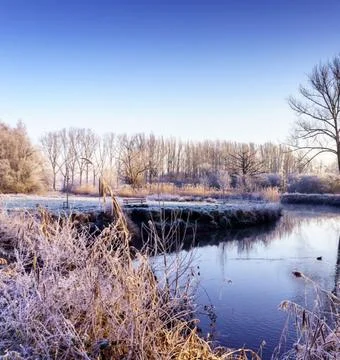 Nature Landscape in Extremely Cold Winter Weather Stock Photos