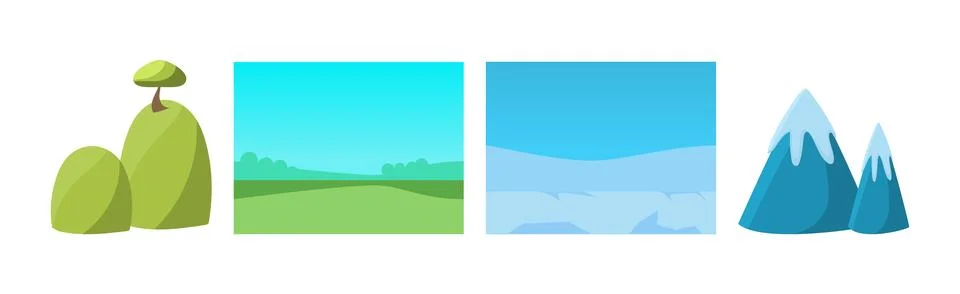 Nature Landscape Flat Elements for Game Design Vector Set Stock Illustration