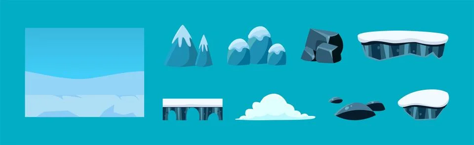 Nature Landscape Flat Elements for Game Design Vector Set Illustrazione stock