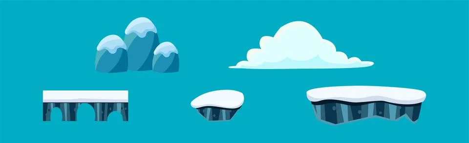Nature Landscape Flat Elements for Game Design Vector Set Stock Illustration
