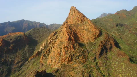 Nature landscape in hike to gorge. Aerial mountain peaks. Tenerife, Canaries Stock Footage 205215853