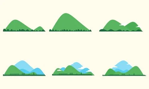 Nature Landscape Illustrations Featuring Stylized Green and Blue Hill Shape.. Stock Illustration