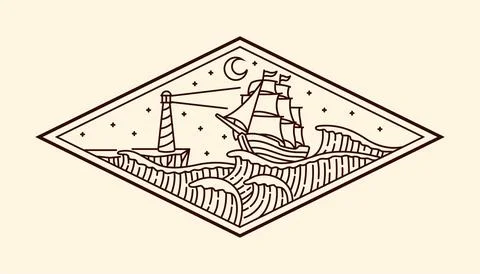 Nature landscape line art vector template Stock Illustration