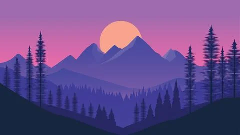 Nature Landscape of Mountain with Pine Tree in the Forest 스톡 일러스트
