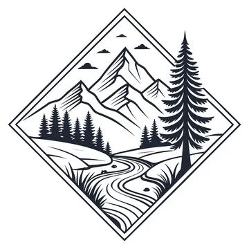 Nature Landscape Pattern with Mountains and Flowing Rivers Stock Illustration