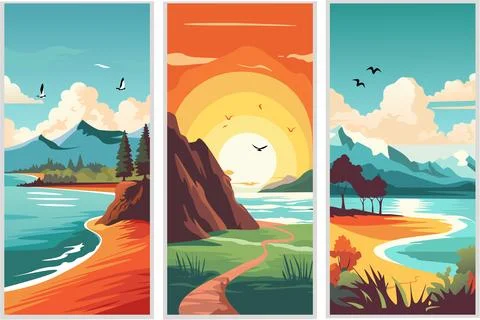 Nature. Landscape. Set flat vector illustrations Stock Illustration