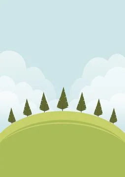 Nature landscape in simple style vector background. Green tree on hill, gra.. 스톡 일러스트