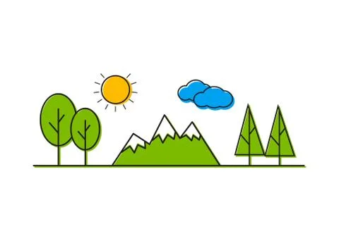 Nature landscape thin line elements icons. Nature landscape Stockillustratie