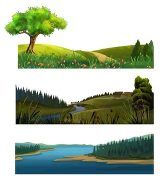 Nature landscape, vector set Stock Illustration