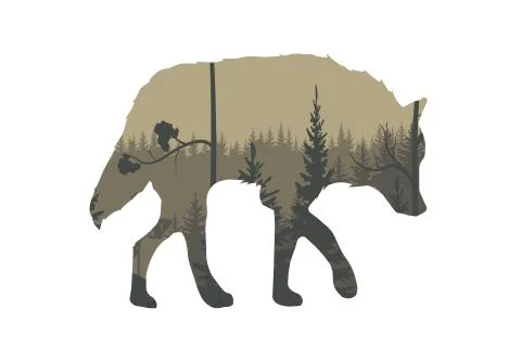 Nature landscape with a wild wolf. Vector illustration. Stock Illustration