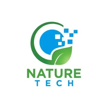 Nature leaf and tech logo design template Stock Illustration