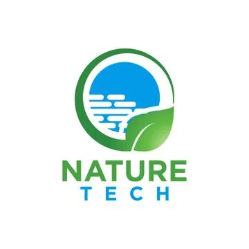Nature leaf and tech logo design template Stock Illustration