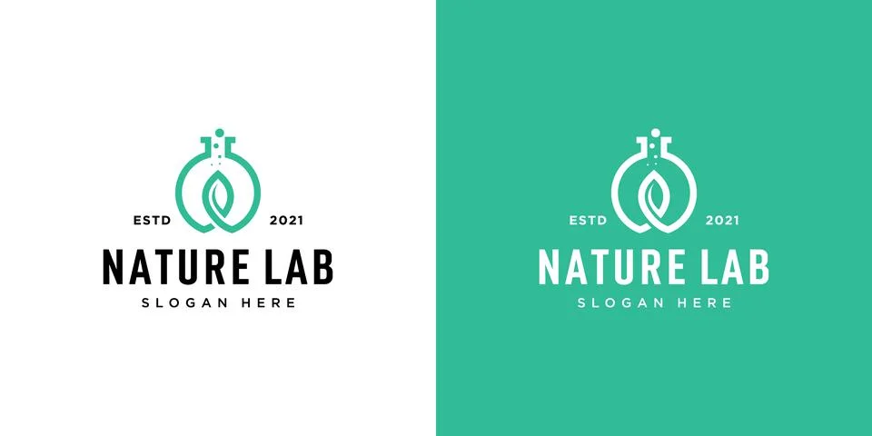 Nature leaf lab with molecule logo inspiration template Premium Vector Illustrazione stock