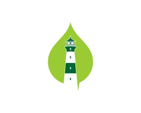 Nature leaf with lighthouse in the middle Stock Illustration