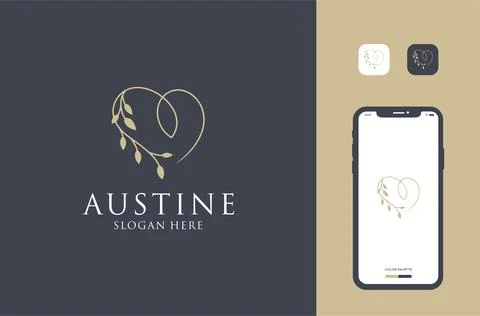 Nature leaf with love shape logo design best for beauty product Stock Illustration