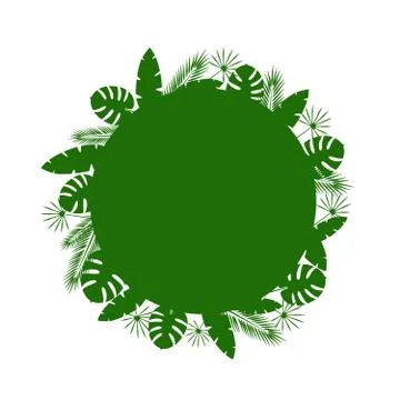 Nature leaf round frame. Jungle forest decoration background. Vector Stock Illustration