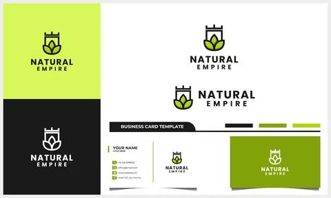 Nature leaf with shield and crown icon logo concept and business card templat Stock Illustration