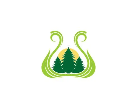 Nature leaves with pine tree in the middle Stock Illustration