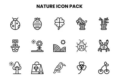 Nature Line Design Icons Pack Illustrazione stock