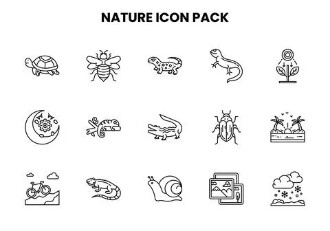 Nature Line Vector Icons Pack Stock Illustration