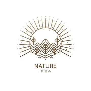 Nature linear logo forest landscape Illustrazione stock