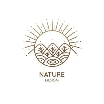 Nature linear logo forest landscape Stock Illustration