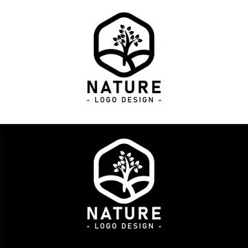 Nature logo design, tree landscape background vector template Stock Illustration