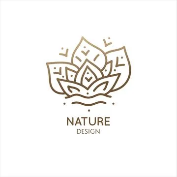 Nature logo of forest, sunny rays. Linear icon of landscape, trees and plan.. Stock Illustration