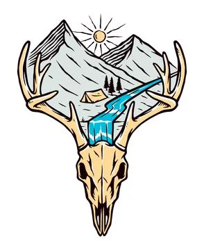 Nature mountain line illustration vector hand drawn Stock Illustration