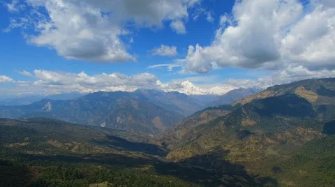 Nature mountain Sky clouds background aerial video 4k. Travel Himalayas Nepal Stock Footage 64818003