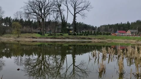 Nature of northern Ukraine. Drying up city pond. 3 Video stock 306546853