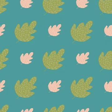 Nature oak seamless pattern on blue background. Cute foliage backdrop. Stock Illustration
