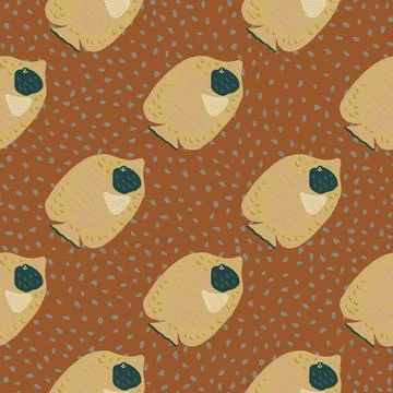 Nature ocean seamless pattern with beige butterfly fish silhouettes. Brown do Illustrazione stock