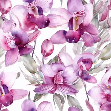 Nature orchid flower pattern design line, arts. Hand drawn outline design f.. Stock Illustration