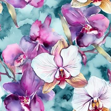 Nature orchid flower pattern design line, arts. Hand drawn outline design f.. Stock Illustration