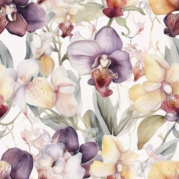 Nature orchid flower pattern design line, arts. Hand drawn outline design f.. Stock Illustration