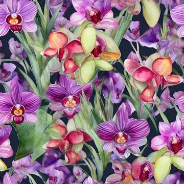 Nature orchid flower pattern design line, arts. Hand drawn outline design f.. Illustrazione stock