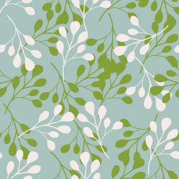 Nature organic seamless pattern with green and white random eucalyptus shapes Illustrazione stock