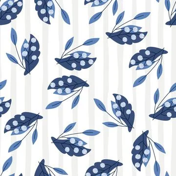 Nature organic seamless pattern with navy blue rowan berry print. Light strip Stock Illustration