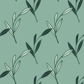 Nature organic seamless pattern with outline leaves print. Blue background. S Stock Illustration