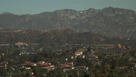 Nature overlook with Palm tree, Interstate, roads, Los Angeles Mountains Stock Footage 146995825