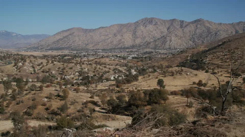 Nature overlook with river, roads, fall colors, and blue sky wide Pan Stock Footage 146491830