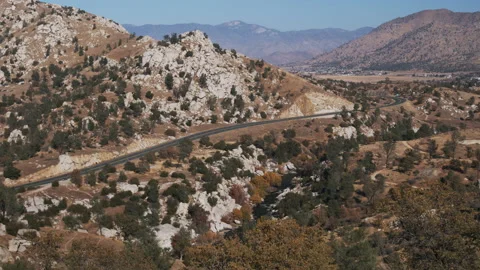Nature overlook with river, roads, fall colors Bodfish California Stock Footage 146875890