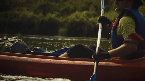 Nature Package 27 | three shots canoe boat travelers backpackers coastline Stock Footage 119156100